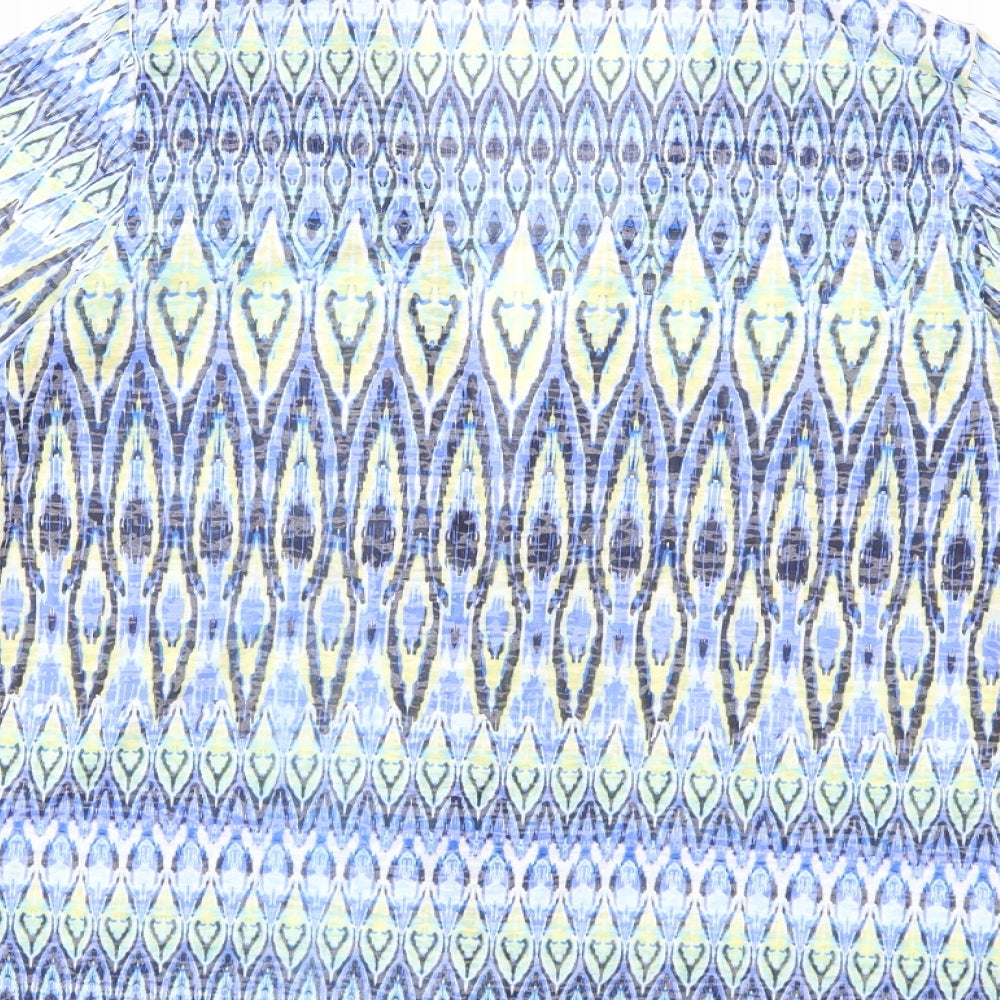 Brand and care label for M&Co women’s blue cardigan jumper, size UK 10