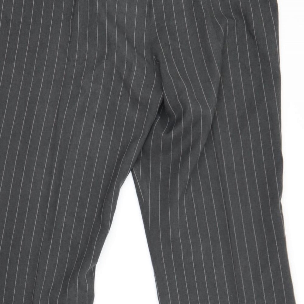 Brand and care label for Preworn women’s grey striped trousers, size UK 20, 29-inch leg