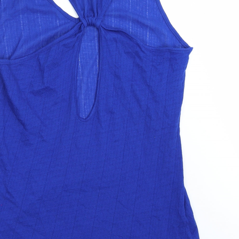 Brand and care label for Primark women’s blue rayon a-line, size L