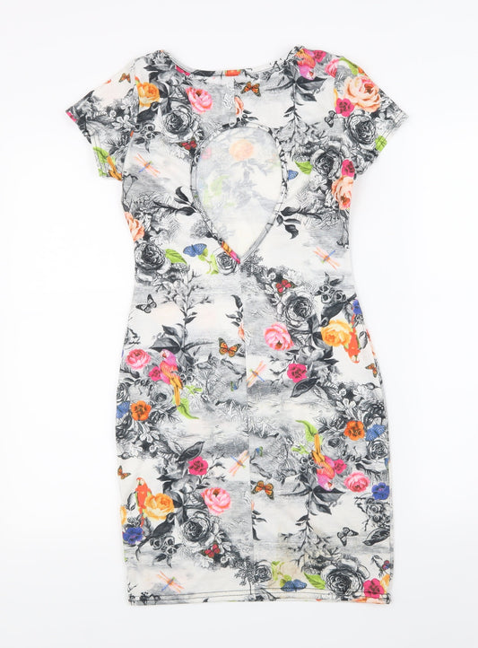 Aislinn Womens White Floral Bodycon Size S