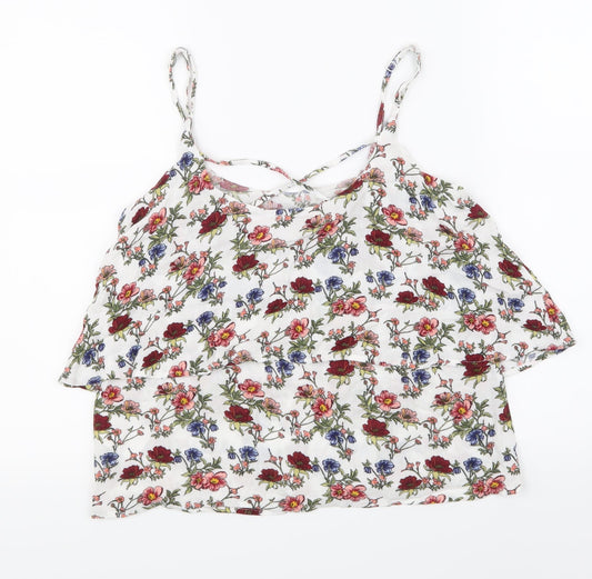 H&M Womens White Floral Basic Tank Size 8