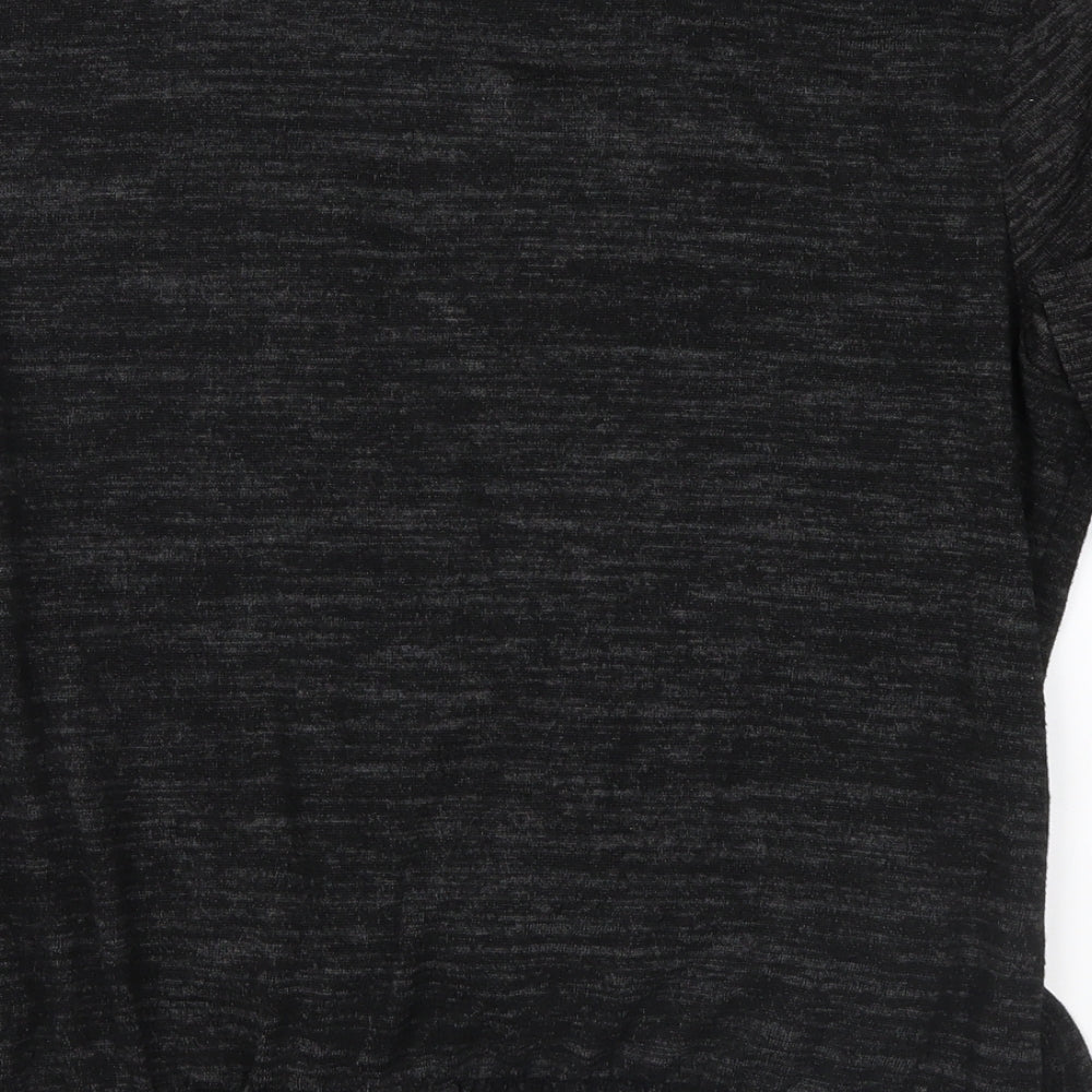 Brand and care label for Boohoo women’s grey jersey blouse, size L