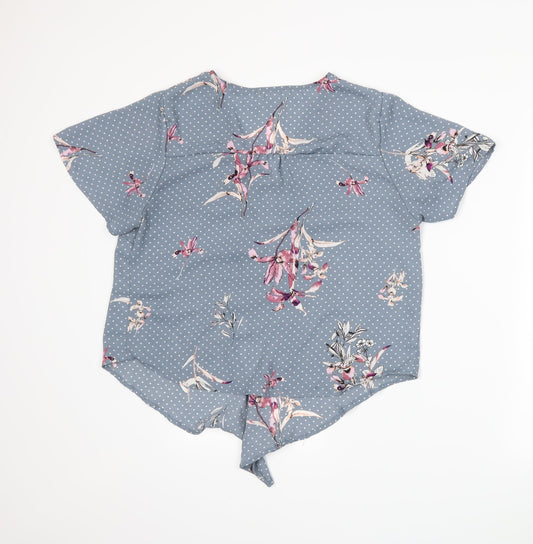 Urban Romantics Womens Blue Floral Basic Blouse Size L