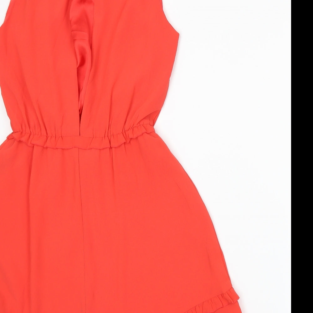 Brand and care label for H&M women’s orange a-line, size UK 8