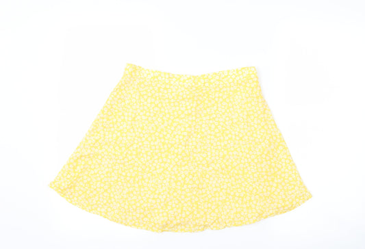 Preworn Womens Yellow Floral A-Line Skirt Size 28 in