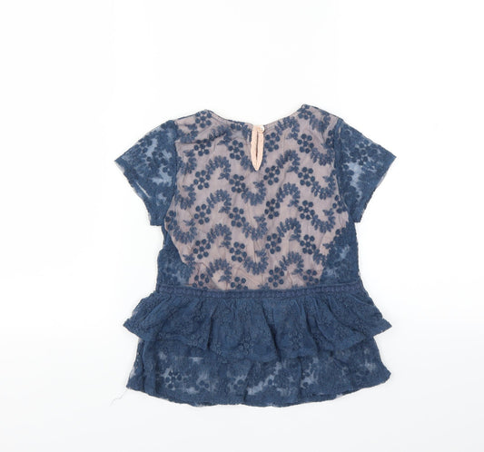 NEXT Girls Blue Floral Basic Blouse Size 7 Years - embroidered floral layer