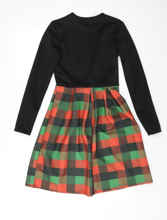 Want That Trend Womens Black Check Fit & Flare Size 8