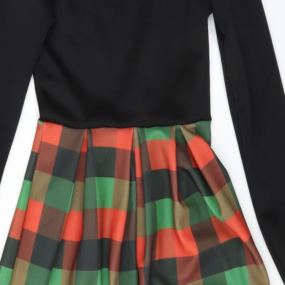 Want That Trend Womens Black Check Fit & Flare Size 8