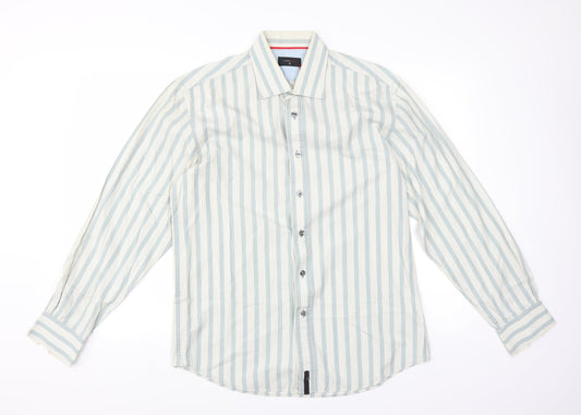 Jeff & Co Mens Green Striped Button-Up Size M