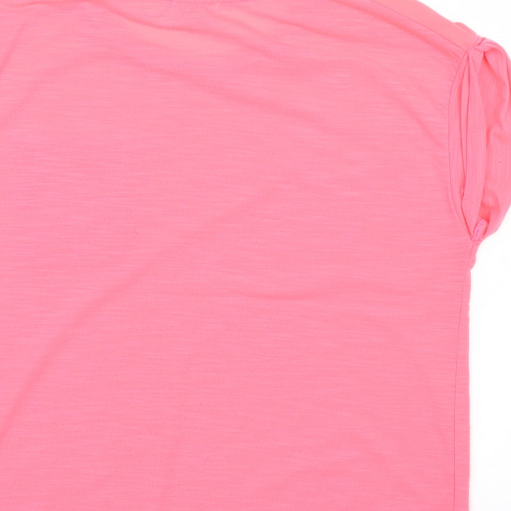 Brand and care label for River Island girls’ pink basic t-shirt, size 11-12, years - neon