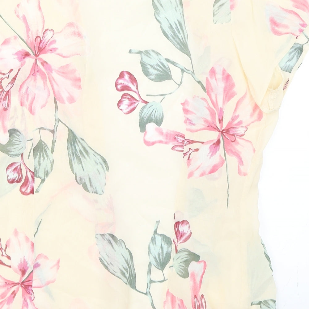 Brand and care label for Satsuma London women’s beige floral cardigan jumper, size M