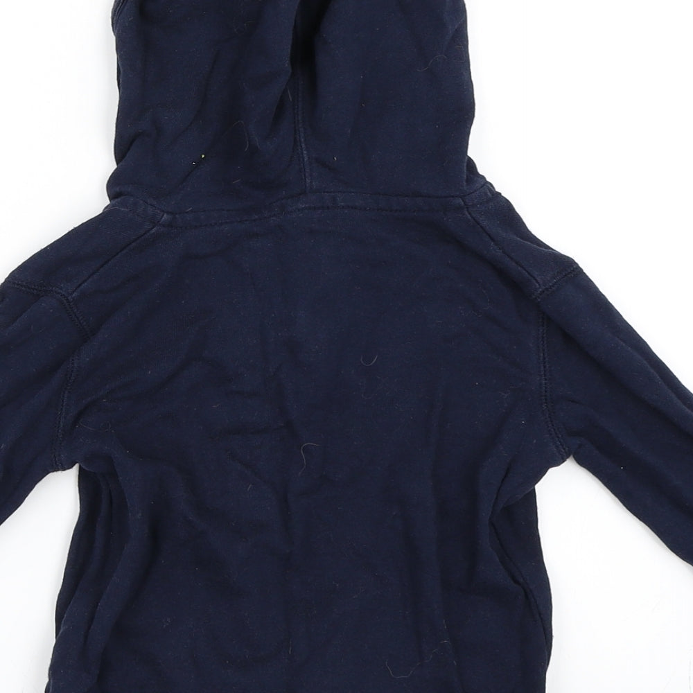 Brand and care label for Gap boys’ blue pullover hoodie, size 2, years