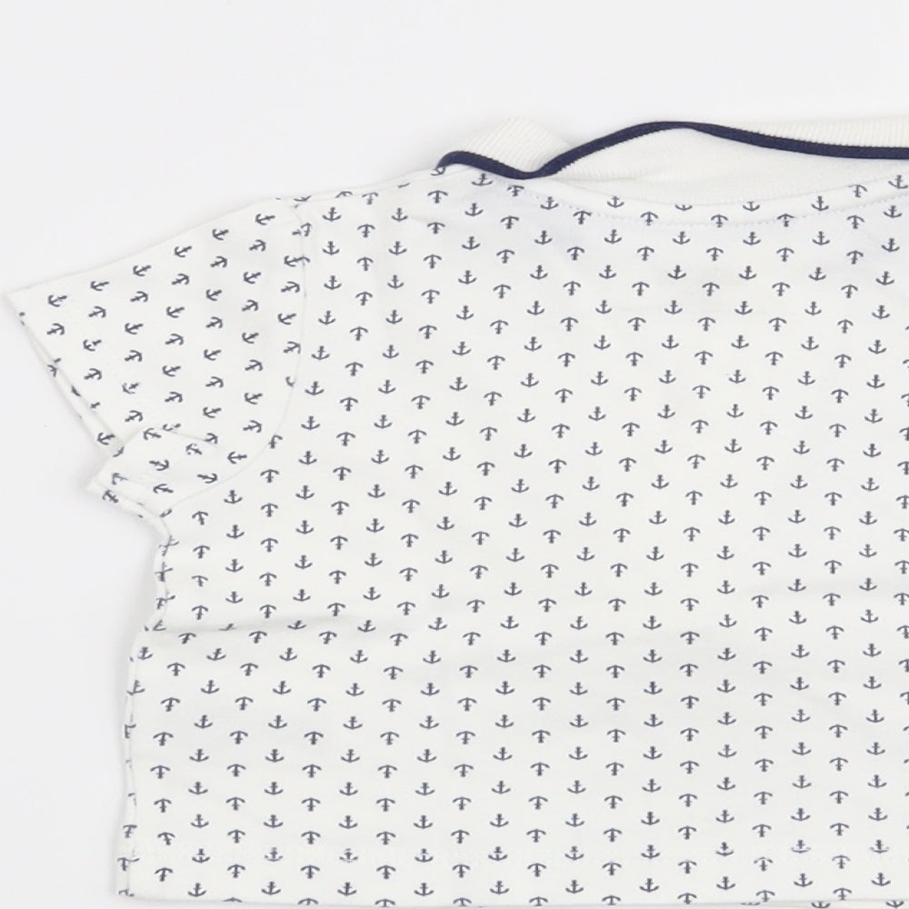 Brand and care label for Little Me boys’ white basic t-shirt, size 6-9, months - anchor