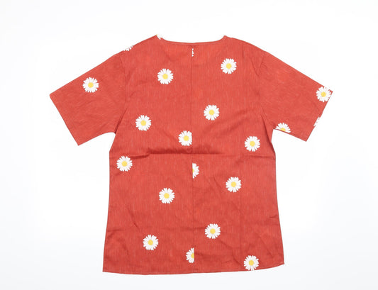 Preworn Womens Orange Floral Basic Blouse Size S