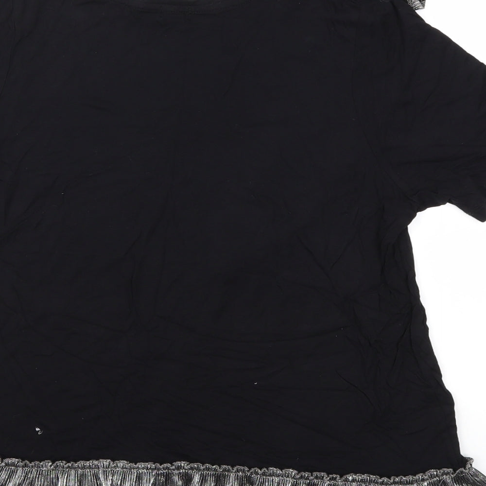 Brand and care label for River Island women’s black basic t-shirt, size UK 10