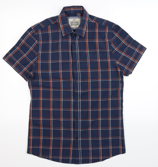 F&F Mens Blue Check Button-Up Size S