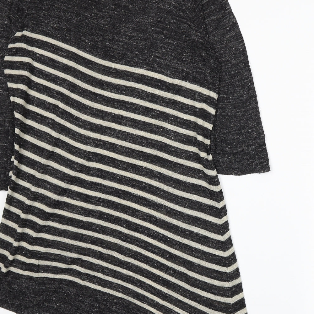 Brand and care label for Marks & Spencer women’s grey striped knit jumper, size UK 14