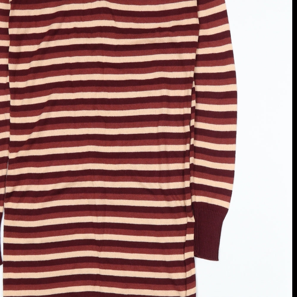 Brand and care label for La Redoute women’s red striped knit a-line, size UK 8