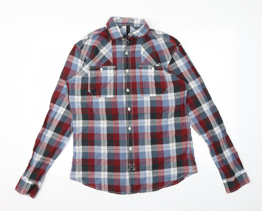 Crafted Mens Red Plaid Button-Up Size M