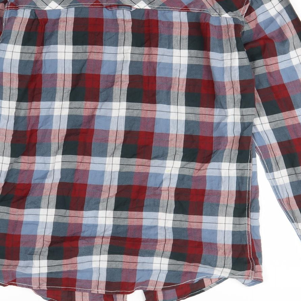Brand and care label for Crafted men’s red plaid button-up, size M