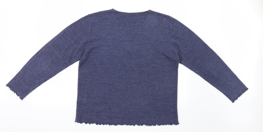 Elizabeth Scott Womens Blue Geometric Knit Pullover Jumper Size L