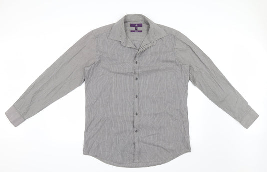 Next Mens Grey Striped Button-Up Size 16 - Tailored fit