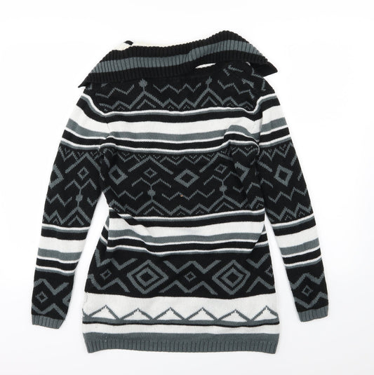 B You Womens Grey Striped Knit Cardigan Jumper Size 8