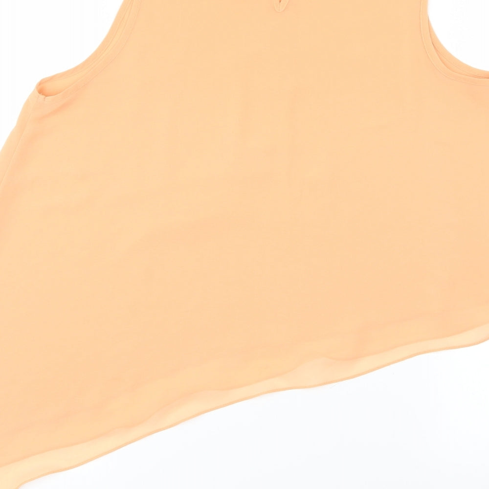 Topshop Womens Orange Chiffon Basic Blouse Size 8 - Aysemmetrical Hem