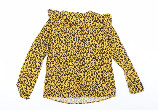 Savida` Womens Yellow Animal Print Tunic Blouse Size XS