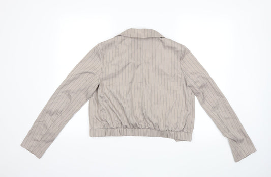 Boohoo Womens Beige Striped Jacket Size 8