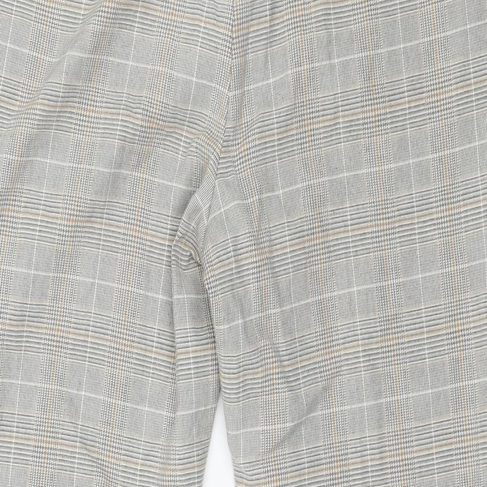 Brand and care label for Preworn women’s grey check trousers, size UK 34, in, 26-inch leg