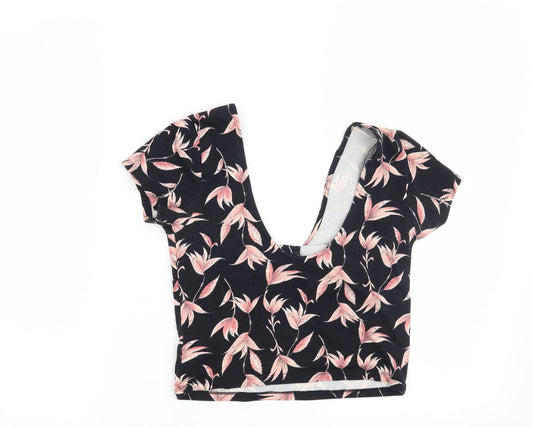 FOREVER 21 Womens Black Floral Basic T-Shirt Size M