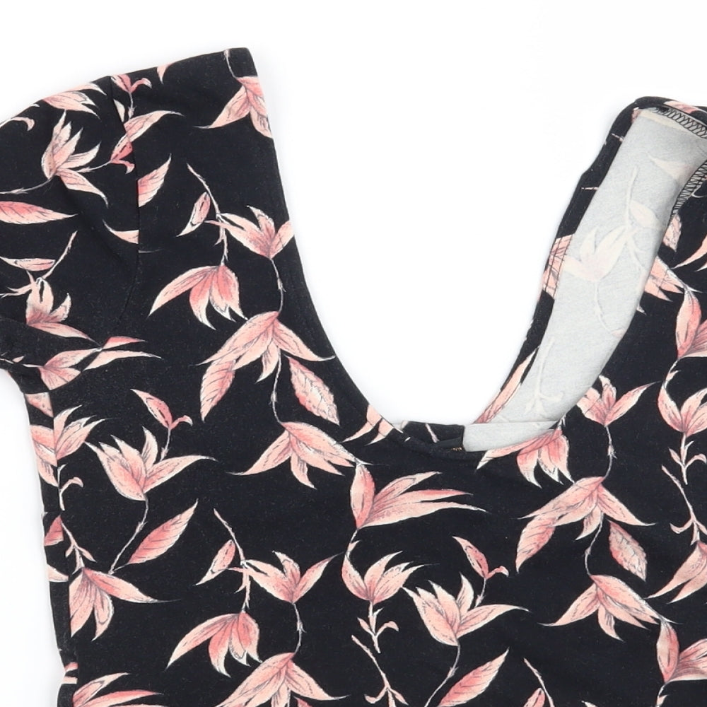 FOREVER 21 Womens Black Floral Basic T-Shirt Size M
