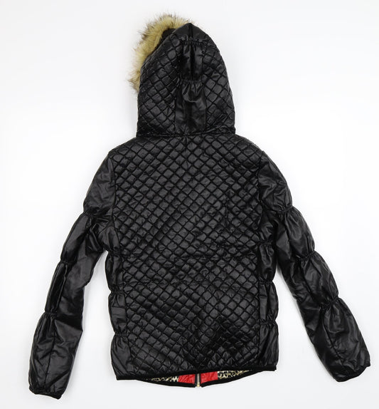 Angelle Womens Black Parka Coat Size M