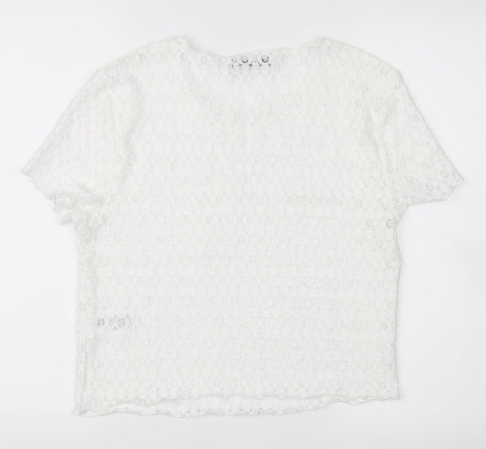 Jay Jays Womens White Floral Cropped T-Shirt Size L