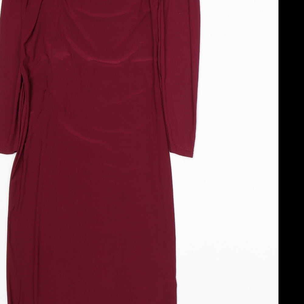 Brand and care label for New England women’s red a-line, size S