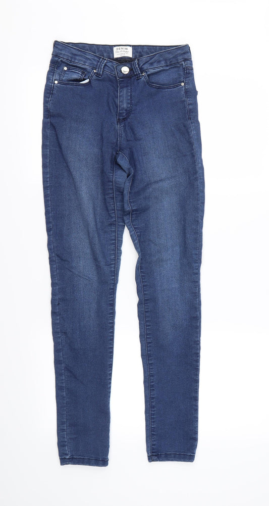 Additional front view of Miss Selfridge women’s blue denim skinny jeans, size UK 6, 26-inch leg