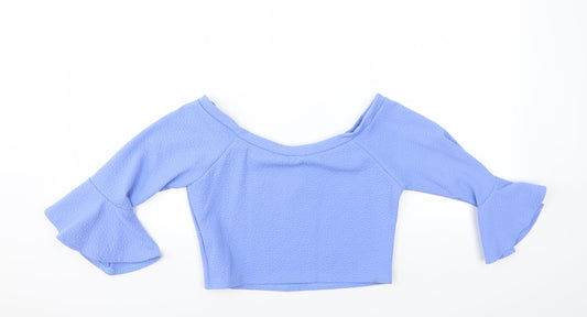 Kiah Womens Blue Basic Blouse Size 14 - CROPPED