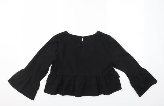 PRETTYLITTLETHING Womens Black Basic Blouse Size 10 - CROPPED