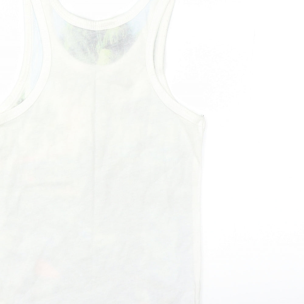 Brand and care label for Next boys’ white basic tank, size 3-4, years