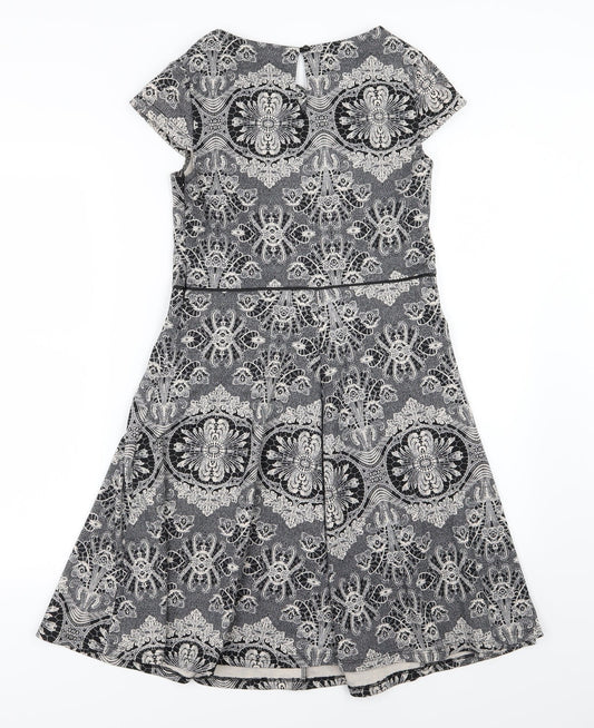 Dorothy Perkins Womens Grey Floral Skater Dress Size 8