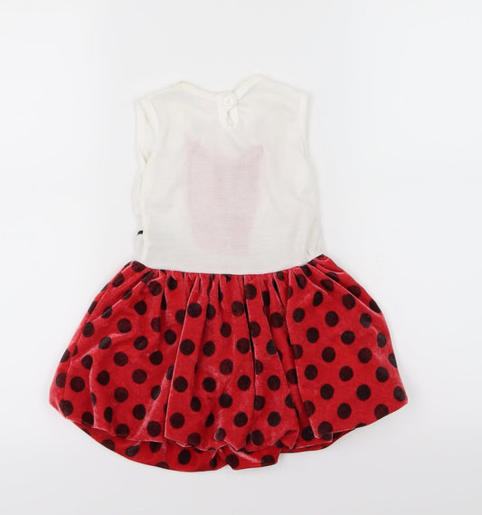 Seram Girls Red Polka Dot Velour Skater Dress Size 18-24 Months