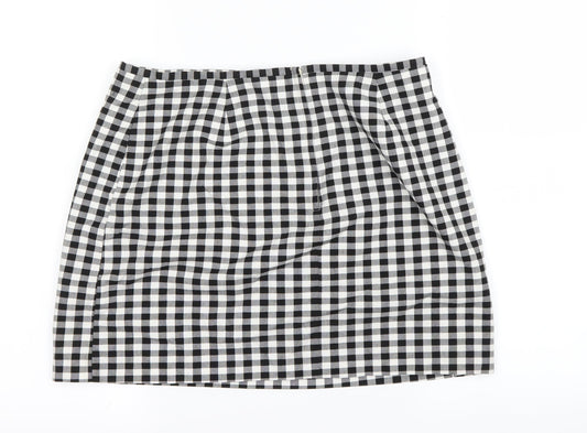 New Look Womens White Check A-Line Skirt Size 12