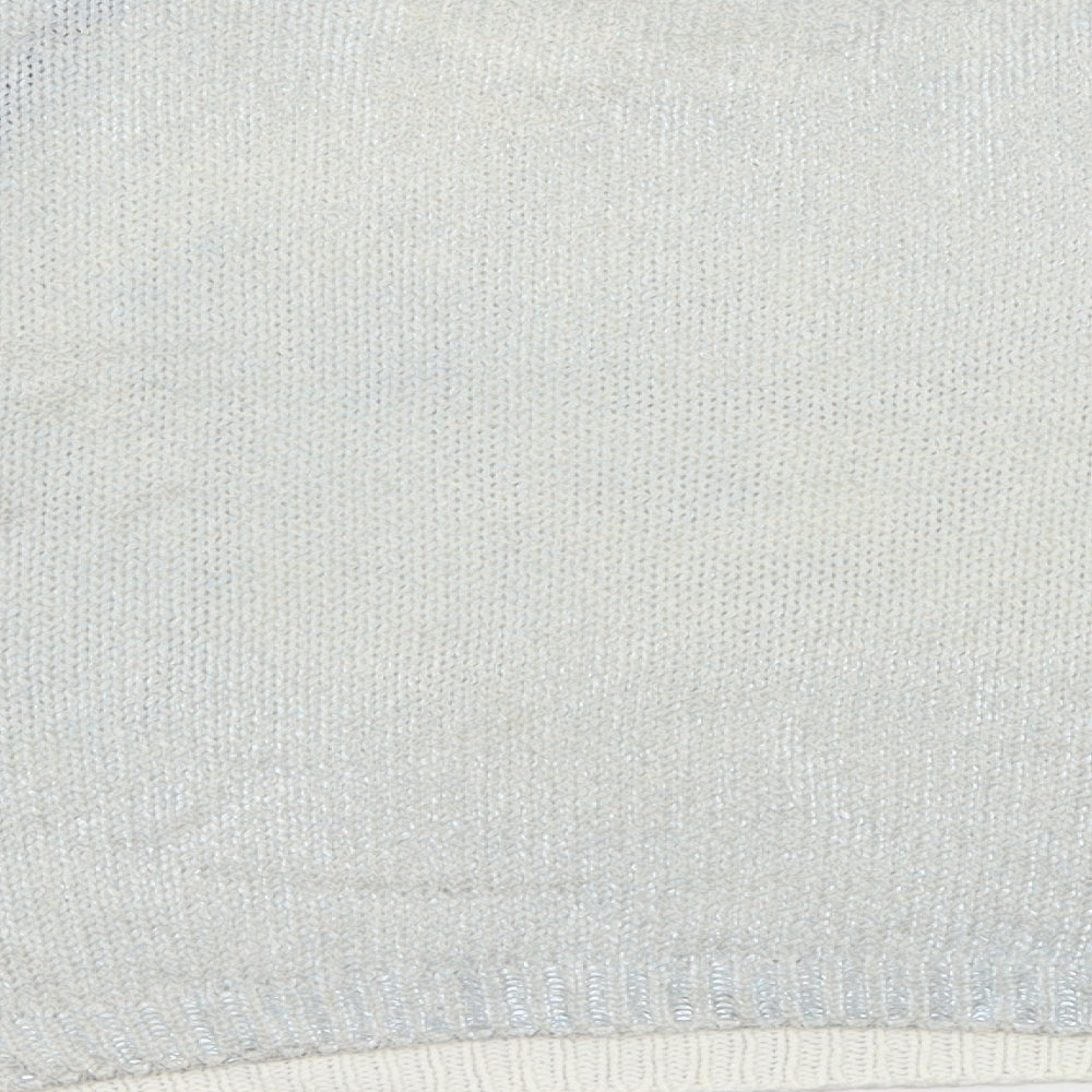 Brand and care label for H&M girls’ blue knit jumper, size 11-12, years