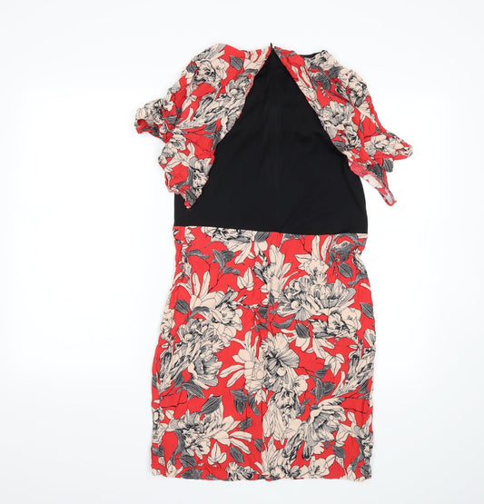 Dorothy Perkins Womens Red Floral Bodycon Size 8