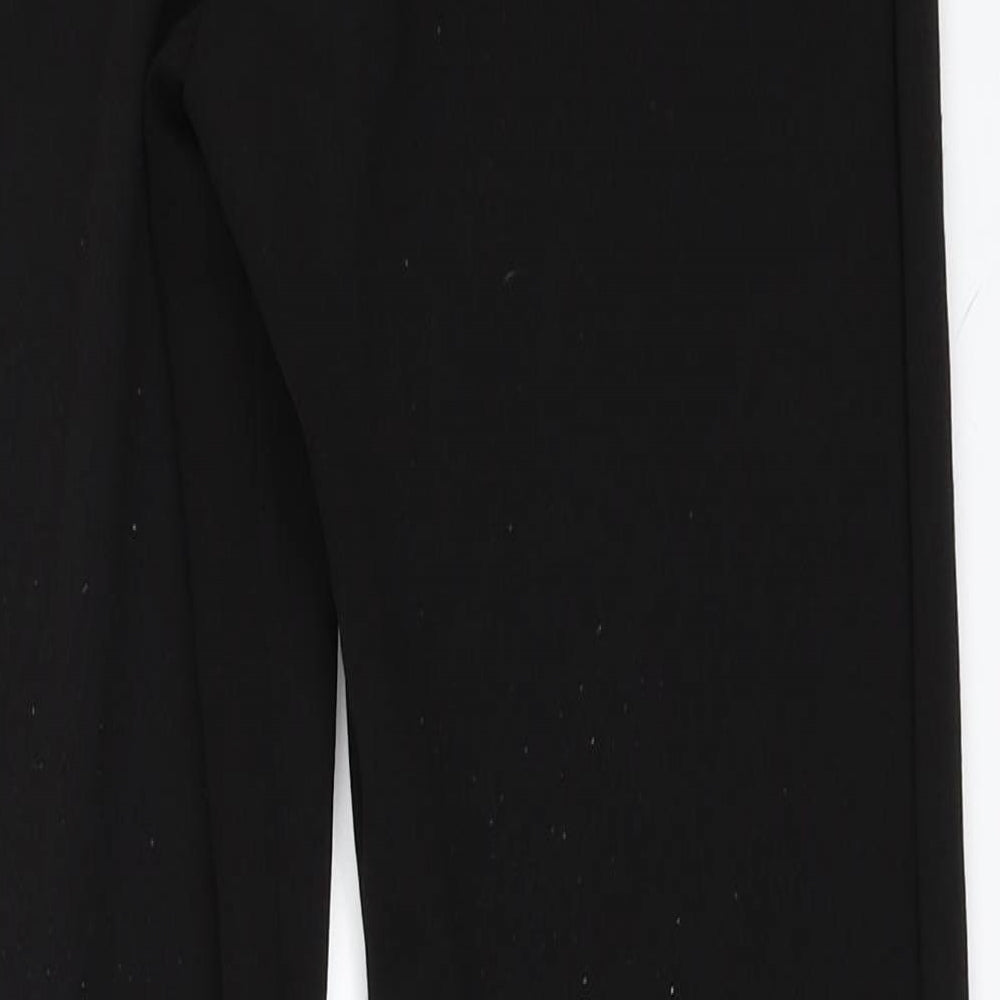 Brand and care label for PRETTYLITTLETHING women’s black carrot trousers, size UK 8, 30-inch leg