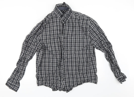 Easy Mens Black Check Button-Up Size L