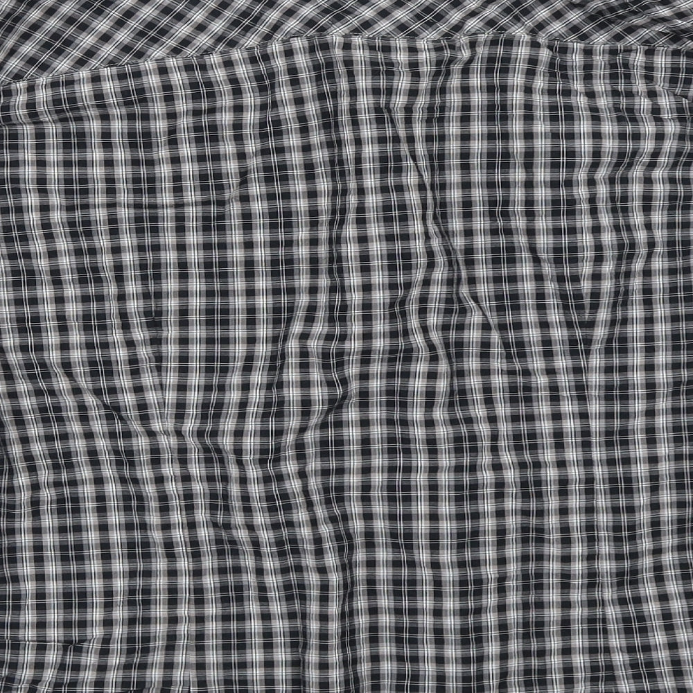 Brand and care label for Easy men’s black check button-up, size L