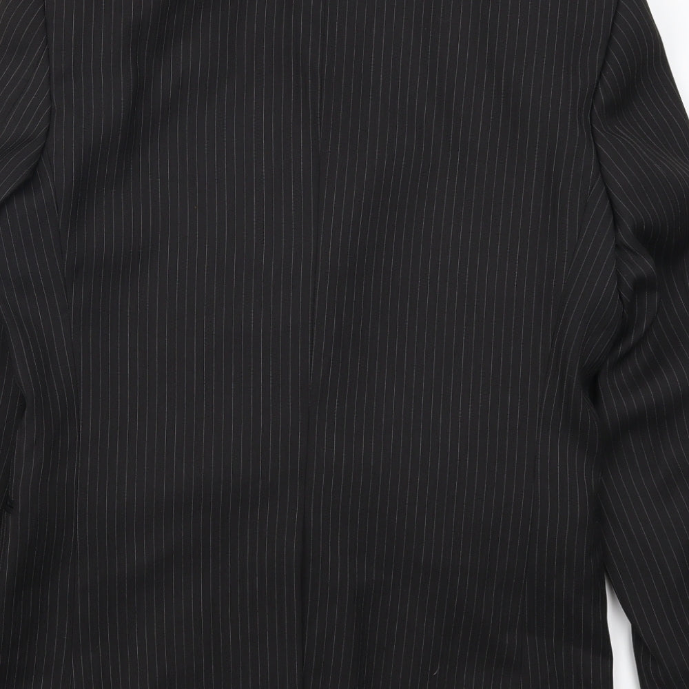 Brand and care label for Greenwoods men’s black striped jacket suit jacket, size 38