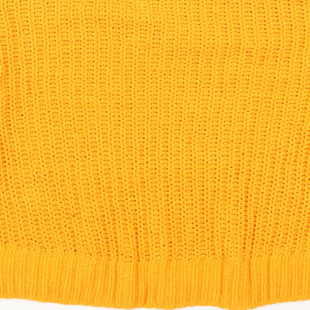 Brand and care label for H&M women’s orange jumper, size UK 8